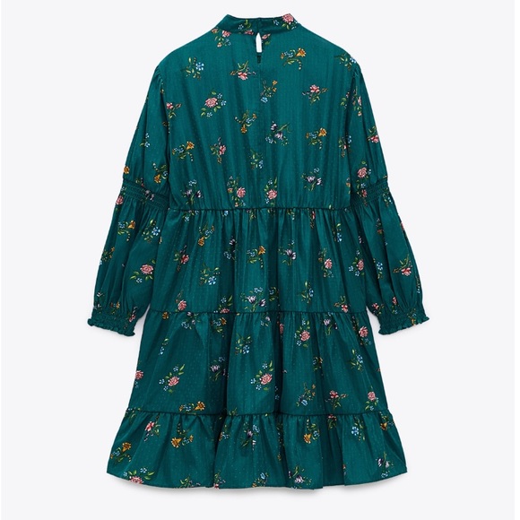 Zara Green Floral Long Sleeve Mini Dress NWT XS - Picture 4 of 12